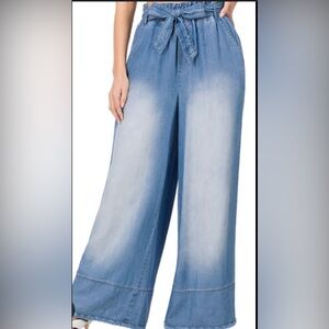 Paperbag waist chambray pants/jeans